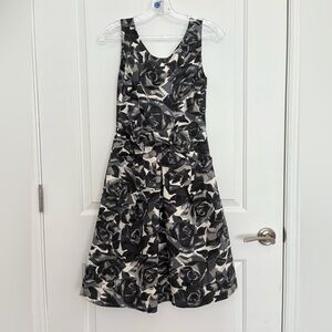 Kate Spade Jillian Bow Waist Dress - Black Gray Rose Print Silk Cotton - Size 0